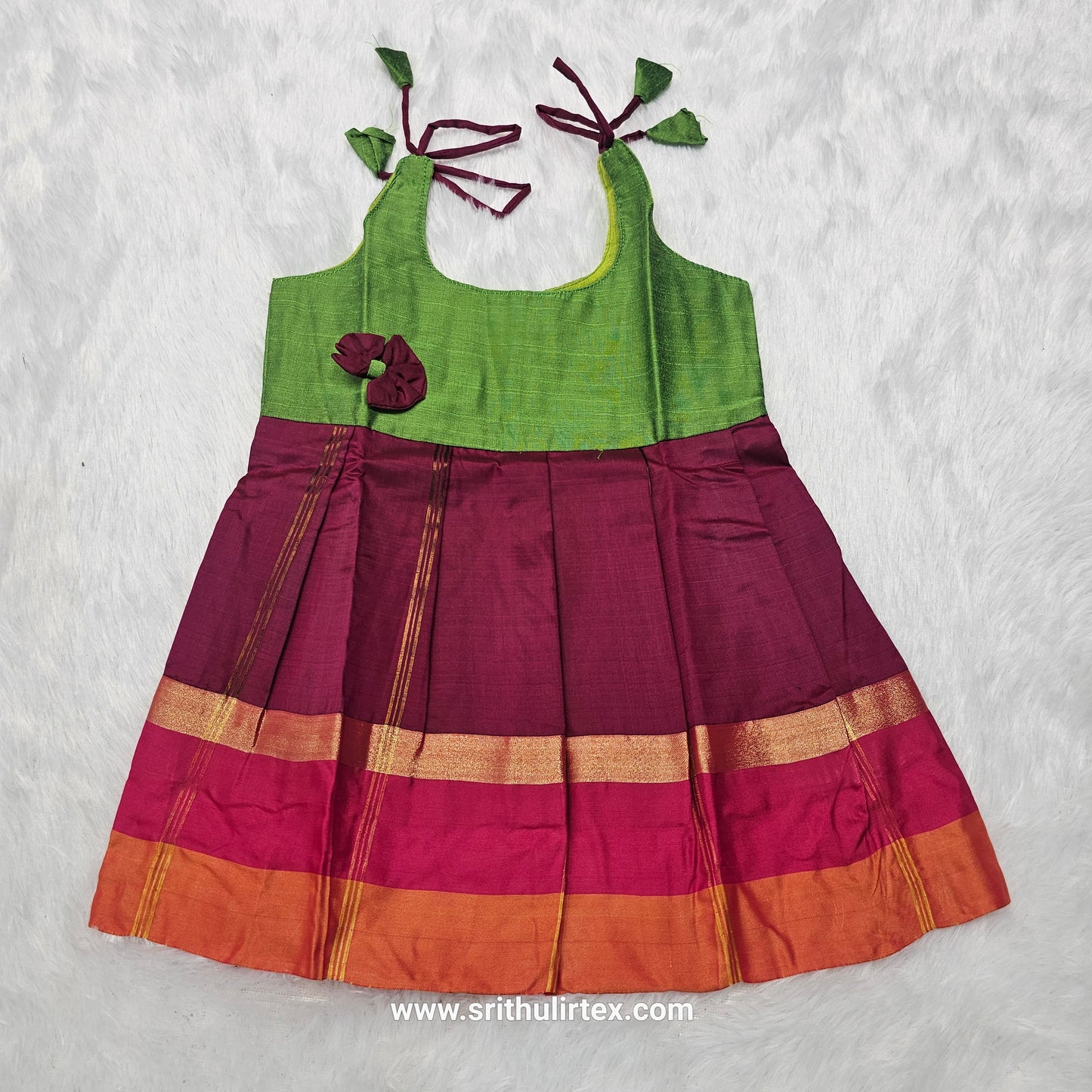 7 Month To 12 Month Baby Silk Frock Multi-Colour Border | Rope Type Design | Sri Thulir Tex (Batch-7)