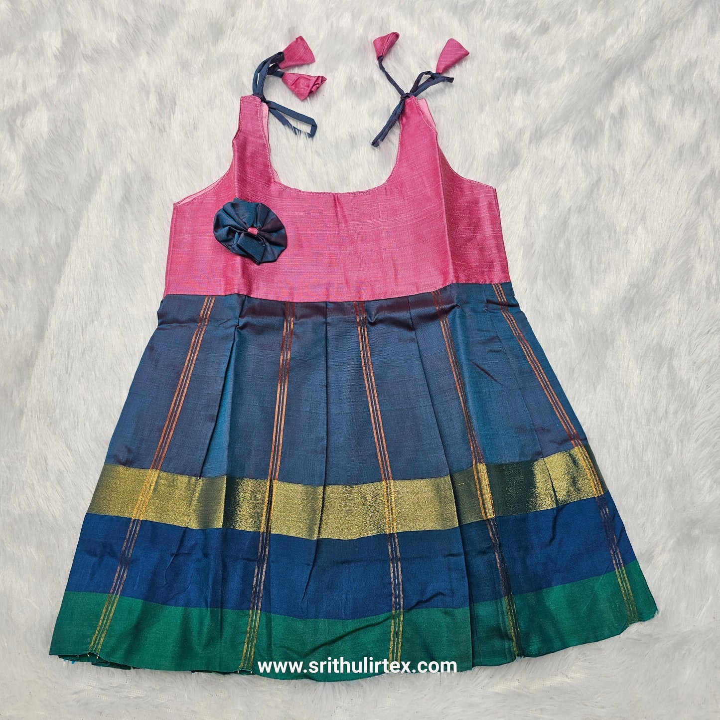 7 Month To 12 Month Baby Silk Frock Multi-Colour Border | Rope Type Design | Sri Thulir Tex (Batch-5)