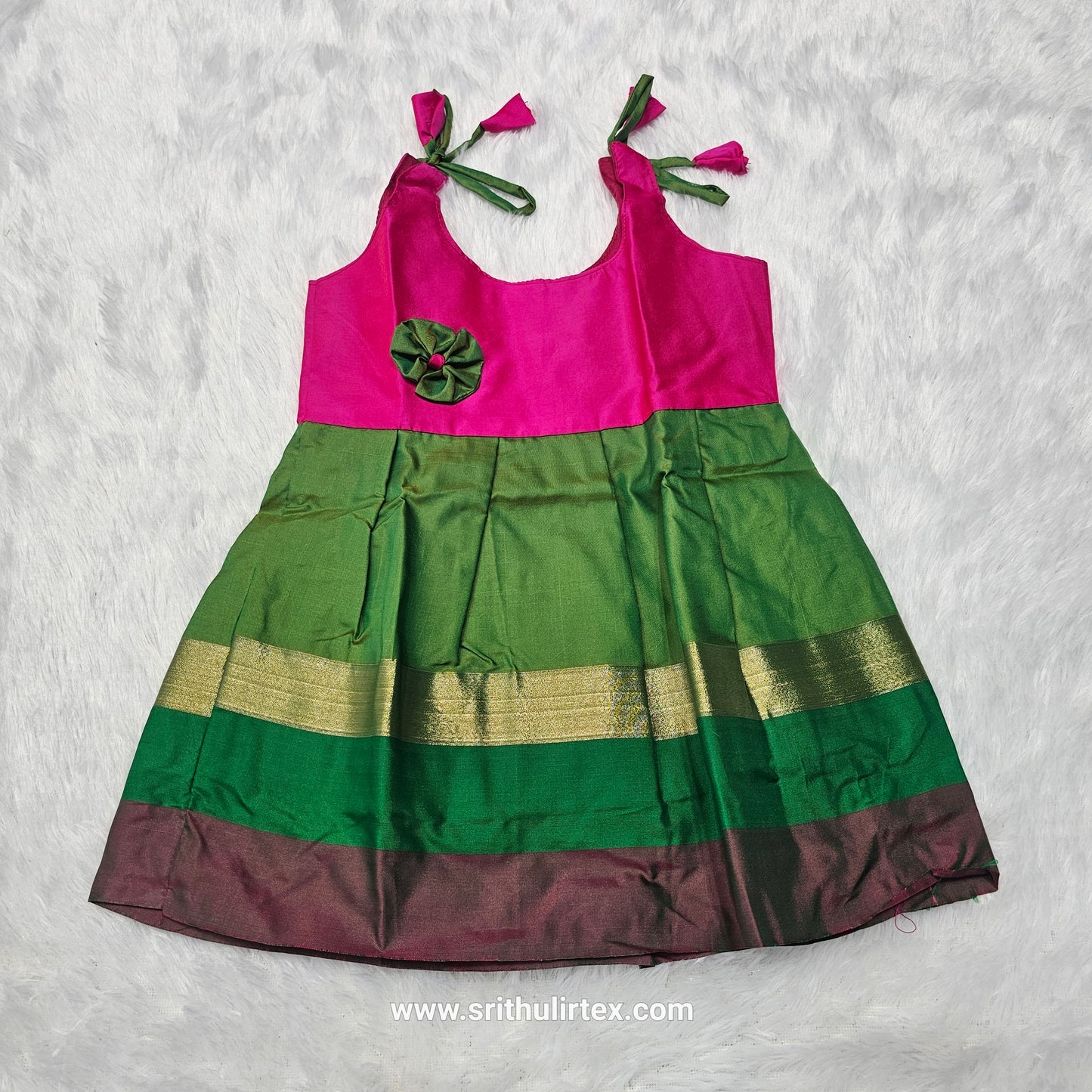 7 Month To 12 Month Baby Silk Frock Multi-Colour Border | Rope Type Design | Sri Thulir Tex (Batch-3)