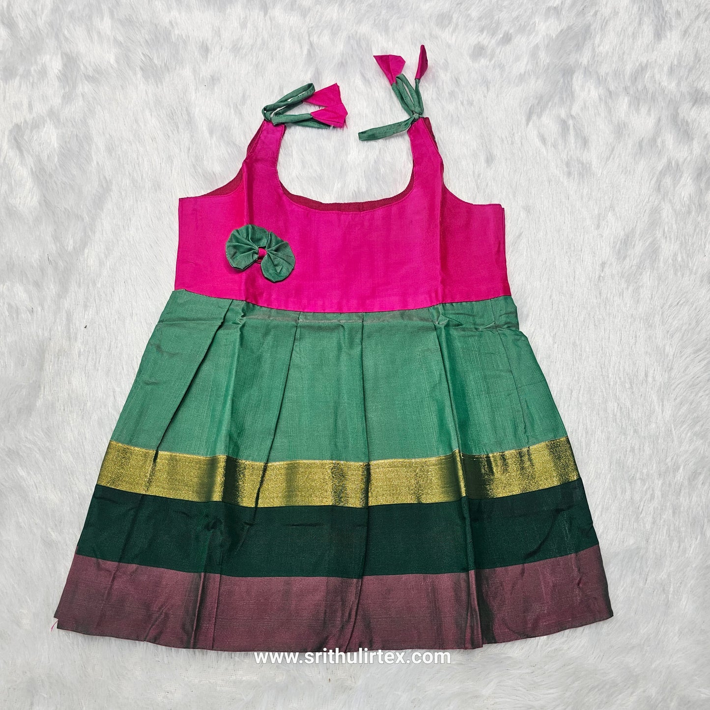 7 Month To 12 Month Baby Silk Frock Multi-Colour Border | Rope Type Design | Sri Thulir Tex (Batch-7)