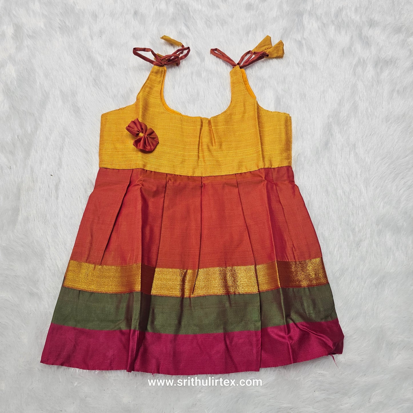 7 Month To 12 Month Baby Silk Frock Multi-Colour Border | Rope Type Design | Sri Thulir Tex (Batch-6)
