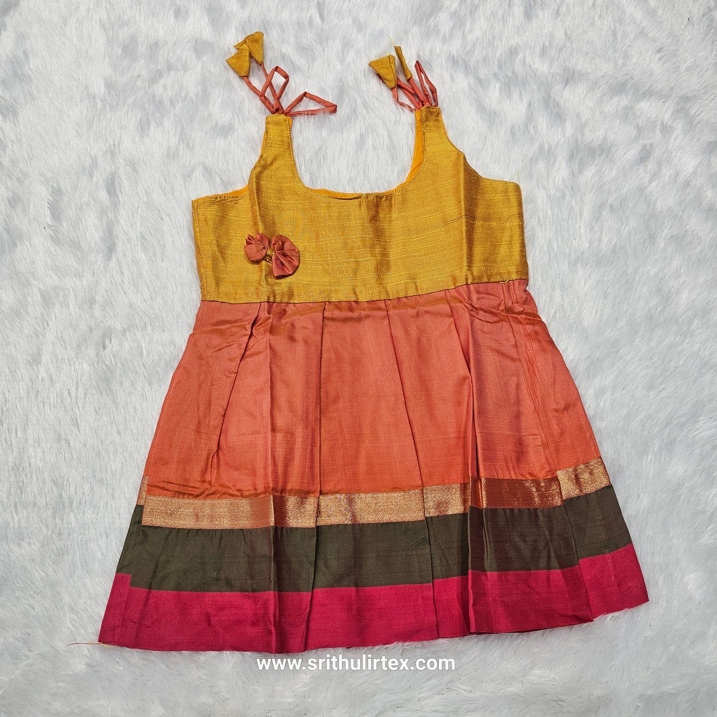 7 Month To 12 Month Baby Silk Frock Multi-Colour Border | Rope Type Design | Sri Thulir Tex (Batch-3)