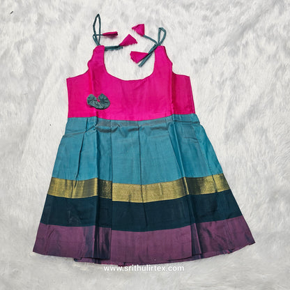 7 Month To 12 Month Baby Silk Frock Multi-Colour Border | Rope Type Design | Sri Thulir Tex (Batch-5)