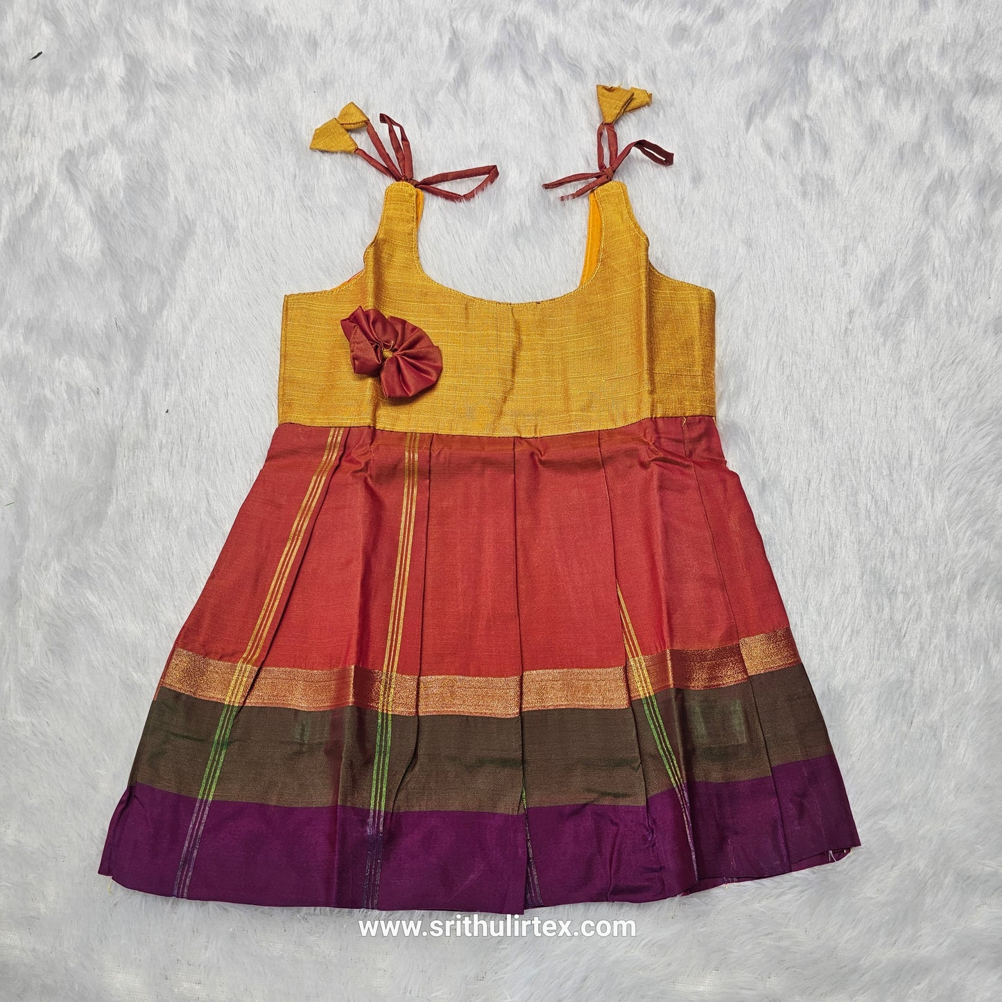 7 Month To 12 Month Baby Silk Frock Multi-Colour Border | Rope Type Design | Sri Thulir Tex (Batch-7)