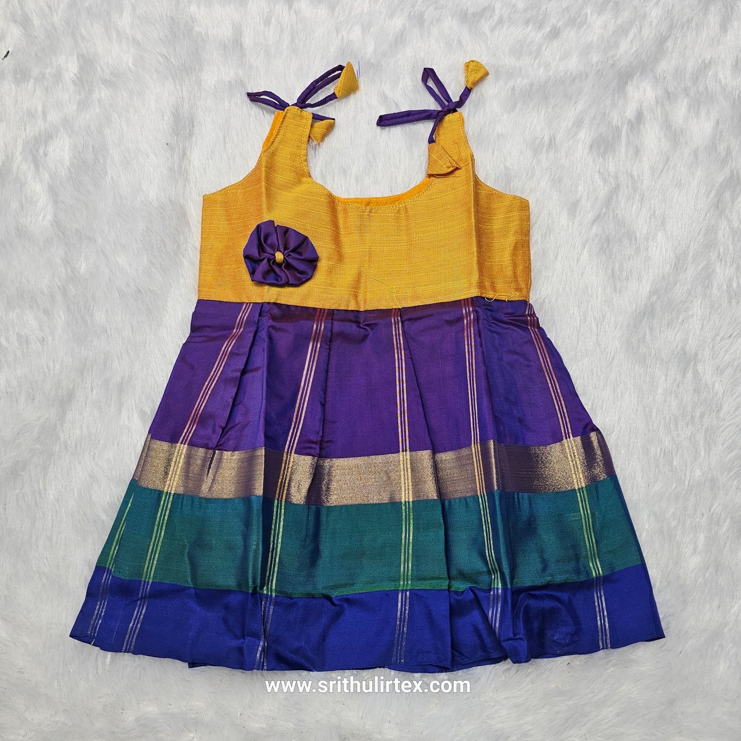 7 Month To 12 Month Baby Silk Frock Multi-Colour Border | Rope Type Design | Sri Thulir Tex (Batch-4)