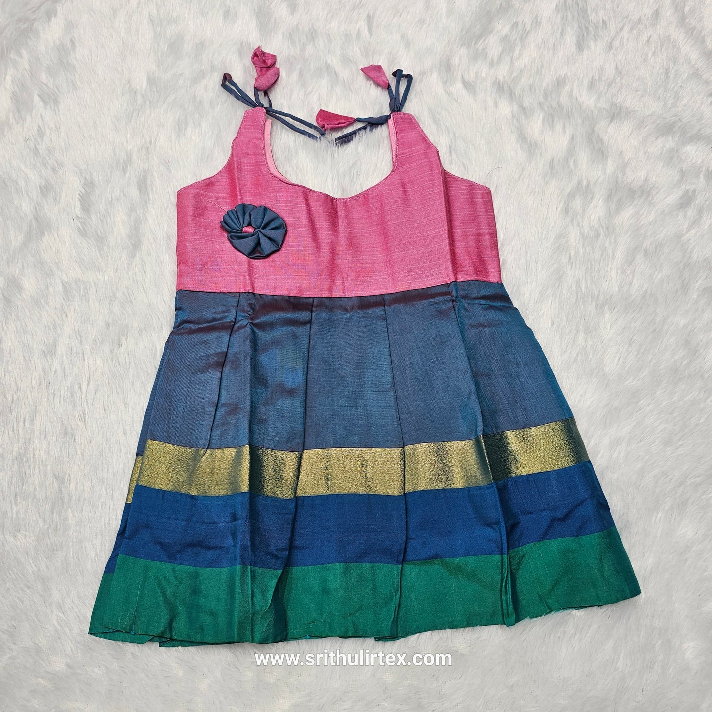 7 Month To 12 Month Baby Silk Frock Multi-Colour Border | Rope Type Design | Sri Thulir Tex (Batch-3)