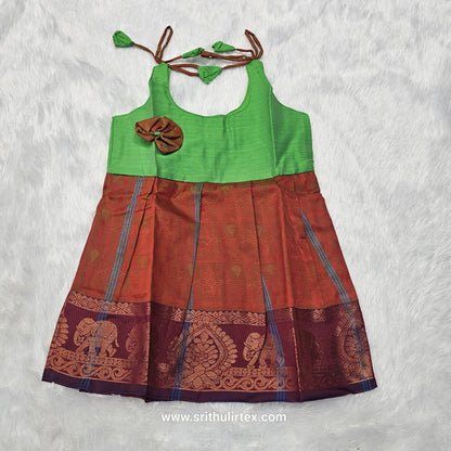 7 Month To 12 Month Baby Silk Frock Multi-Colour Border | Rope Type Design | Sri Thulir Tex (Batch-2)