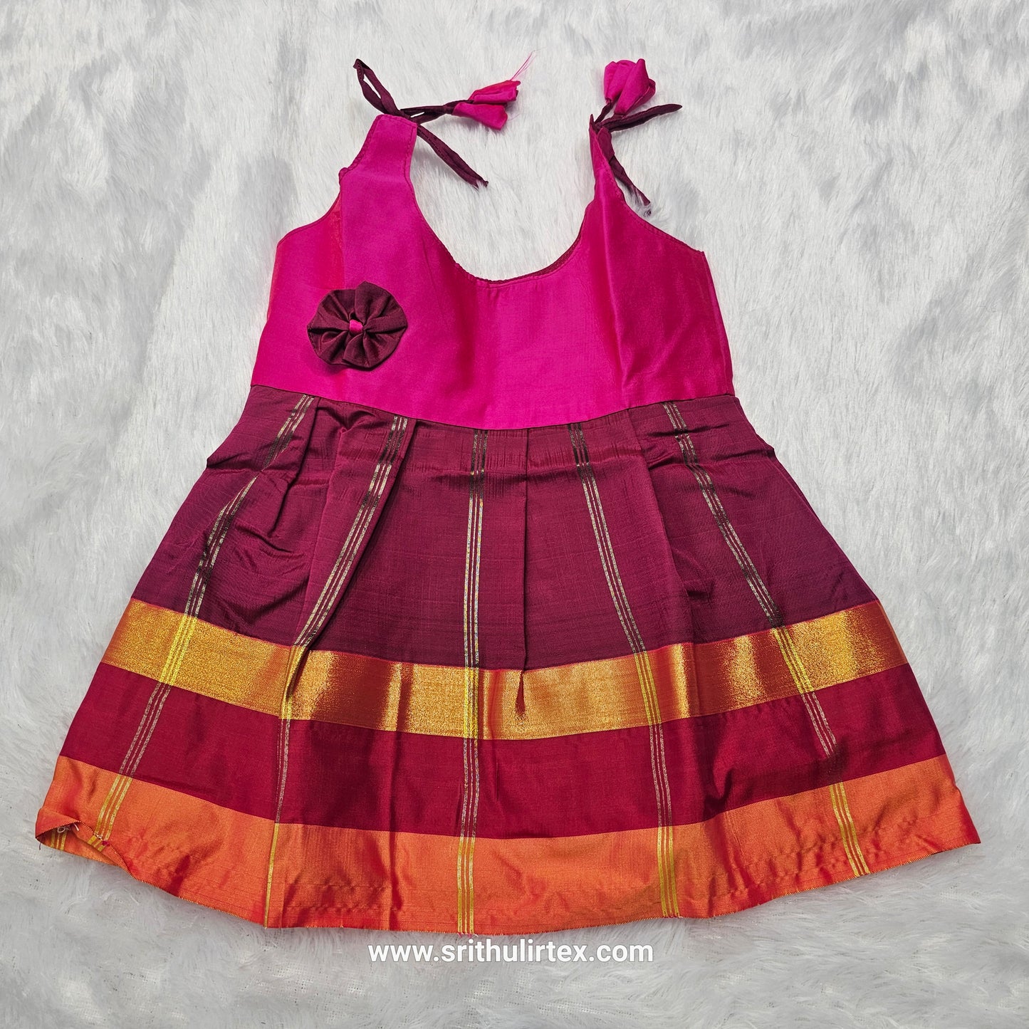 7 Month To 12 Month Baby Silk Frock Multi-Colour Border | Rope Type Design | Sri Thulir Tex (Batch-4)