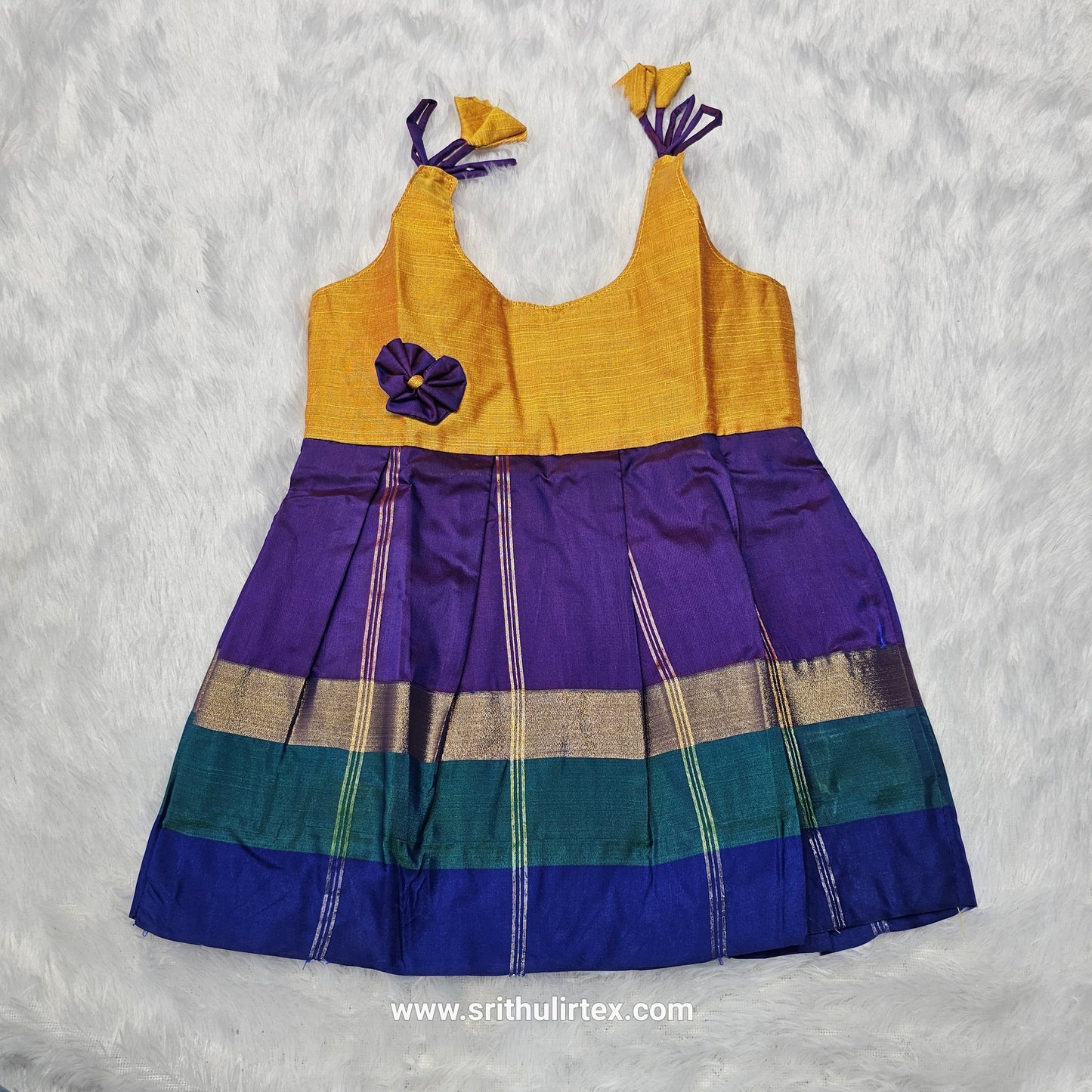7 Month To 12 Month Baby Silk Frock Multi-Colour Border | Rope Type Design | Sri Thulir Tex (Batch-3)