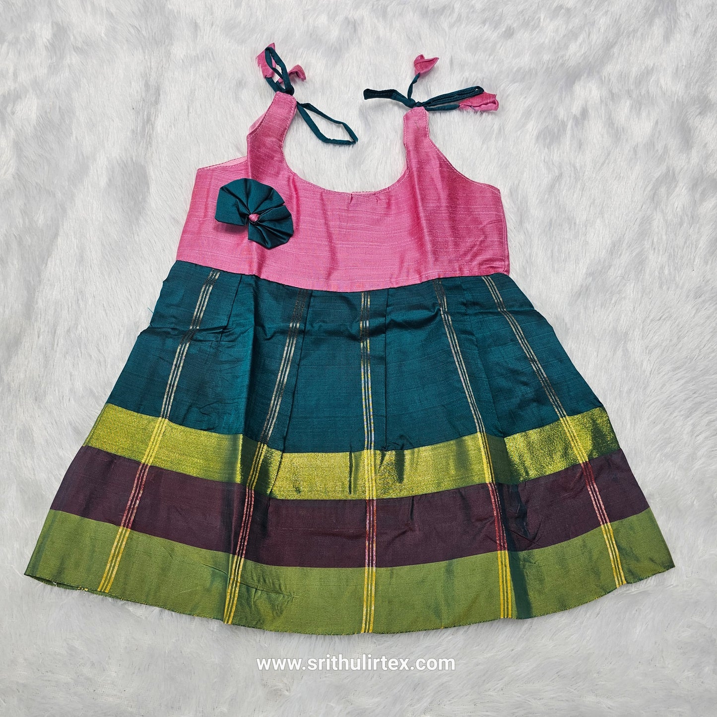 7 Month To 12 Month Baby Silk Frock Multi-Colour Border | Rope Type Design | Sri Thulir Tex (Batch-5)