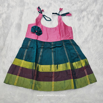 7 Month To 12 Month Baby Silk Frock Multi-Colour Border | Rope Type Design | Sri Thulir Tex (Batch-5)