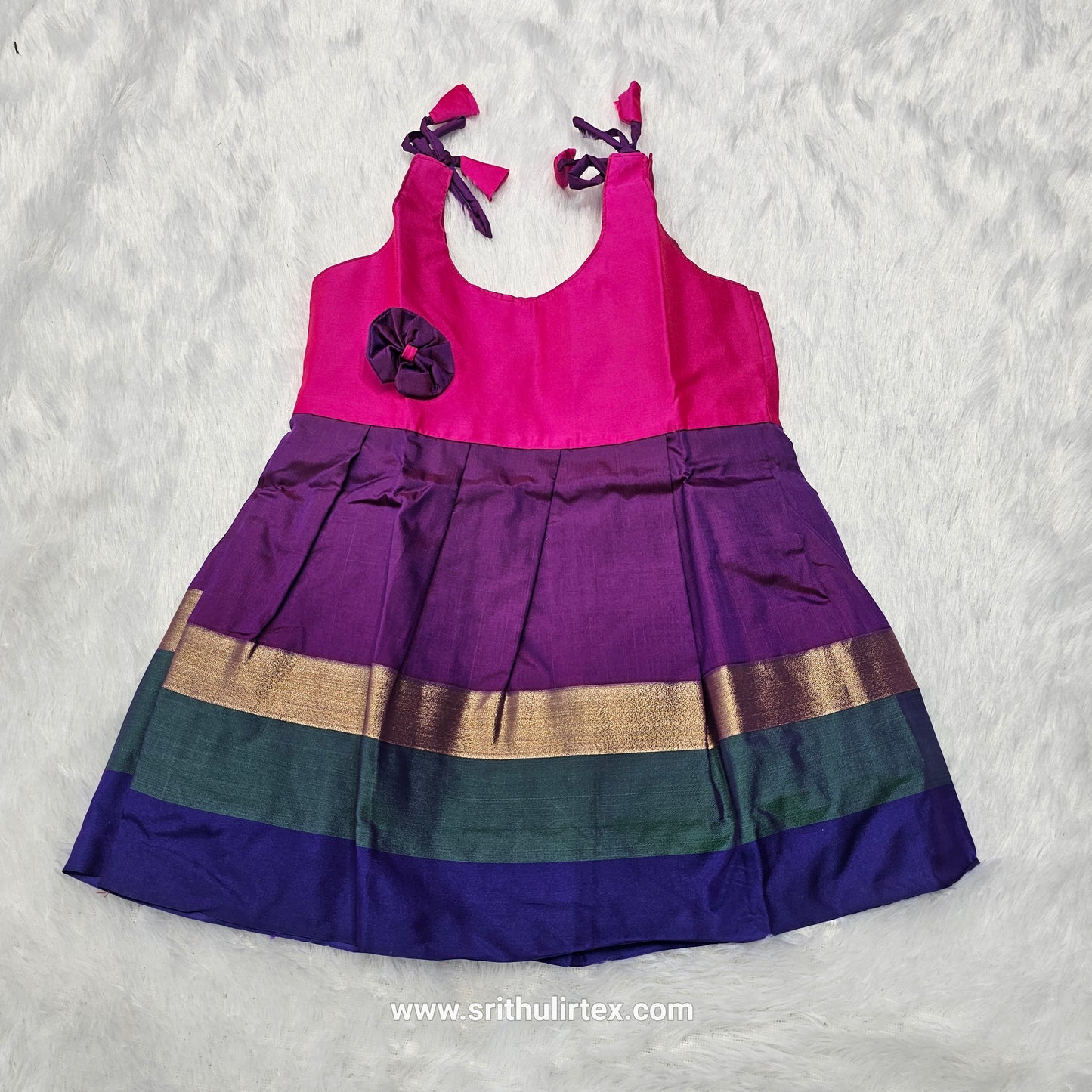 7 Month To 12 Month Baby Silk Frock Multi-Colour Border | Rope Type Design | Sri Thulir Tex (Batch-4)