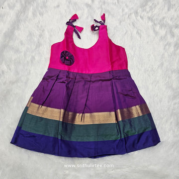 7 Month To 12 Month Baby Silk Frock Multi-Colour Border | Rope Type Design | Sri Thulir Tex (Batch-4)