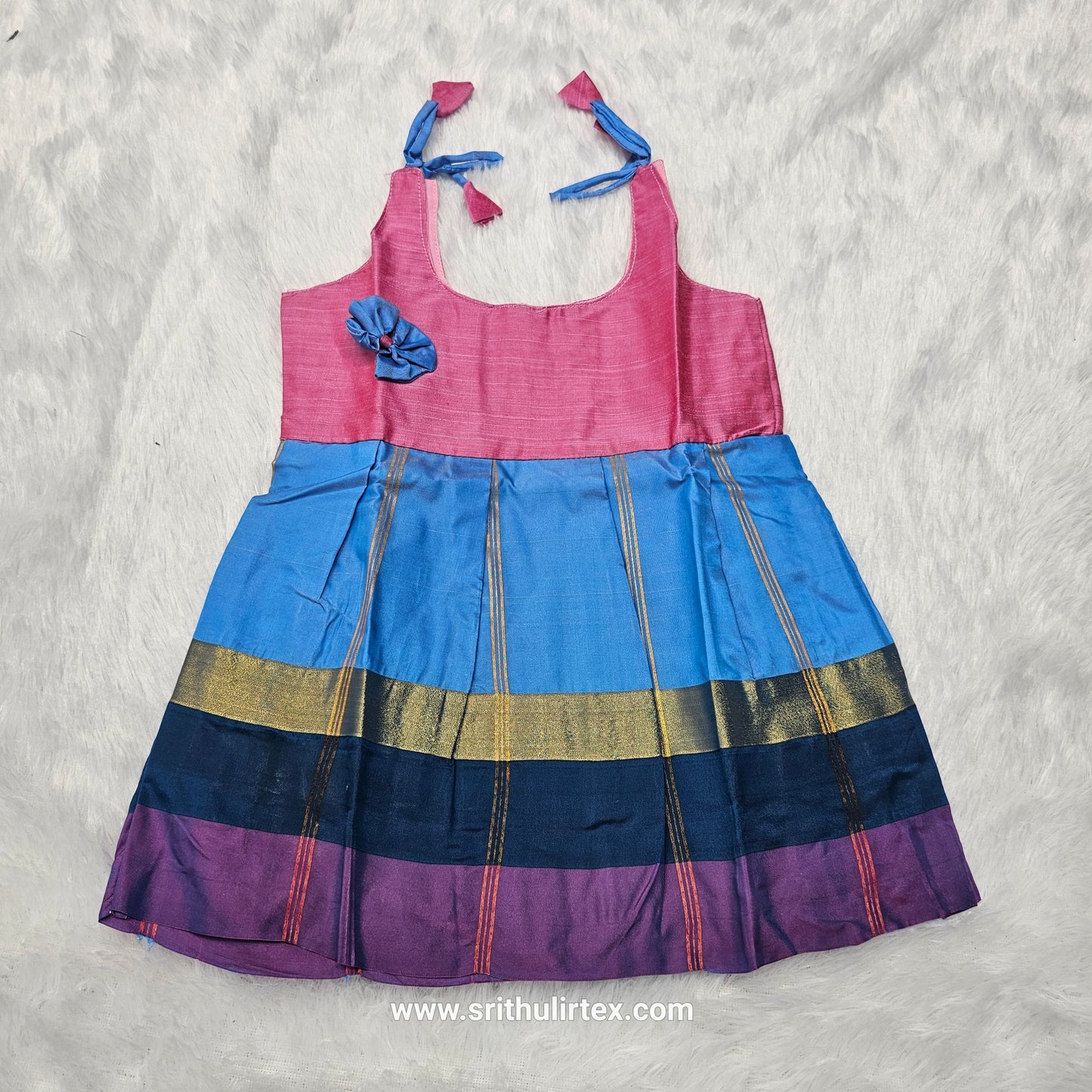 7 Month To 12 Month Baby Silk Frock Multi-Colour Border | Rope Type Design | Sri Thulir Tex (Batch-6)