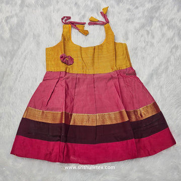 7 Month To 12 Month Baby Silk Frock Multi-Colour Border | Rope Type Design | Sri Thulir Tex (Batch-7)