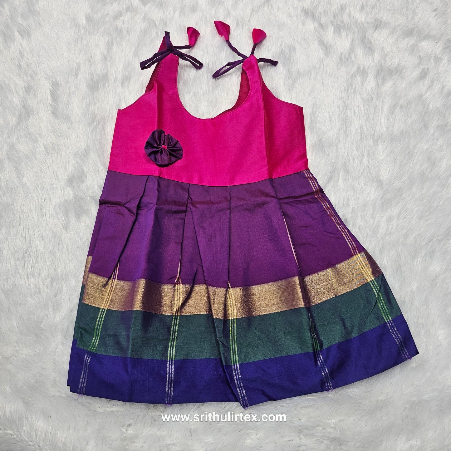 7 Month To 12 Month Baby Silk Frock Multi-Colour Border | Rope Type Design | Sri Thulir Tex (Batch-2)