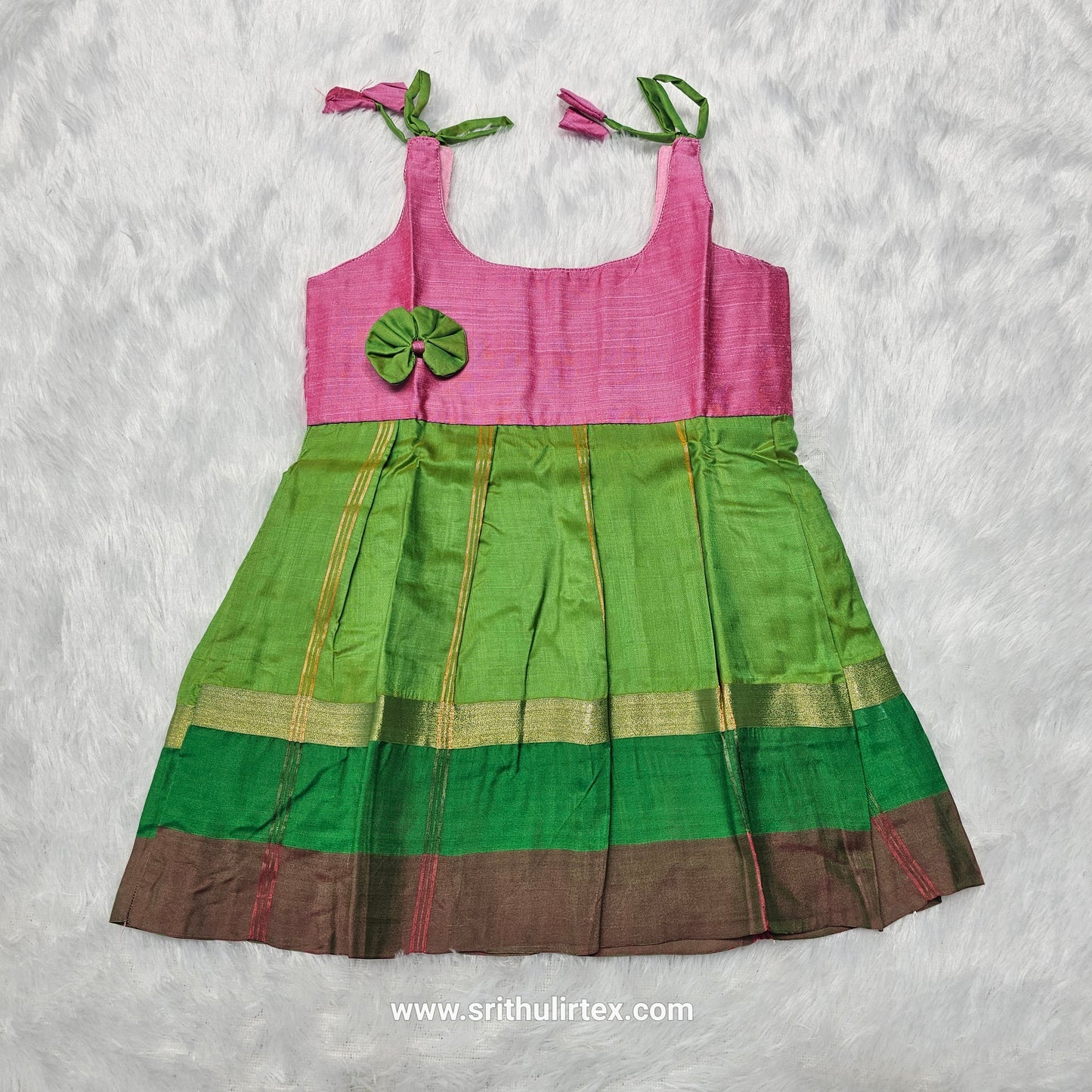 7 Month To 12 Month Baby Silk Frock Multi-Colour Border | Rope Type Design | Sri Thulir Tex (Batch-2)