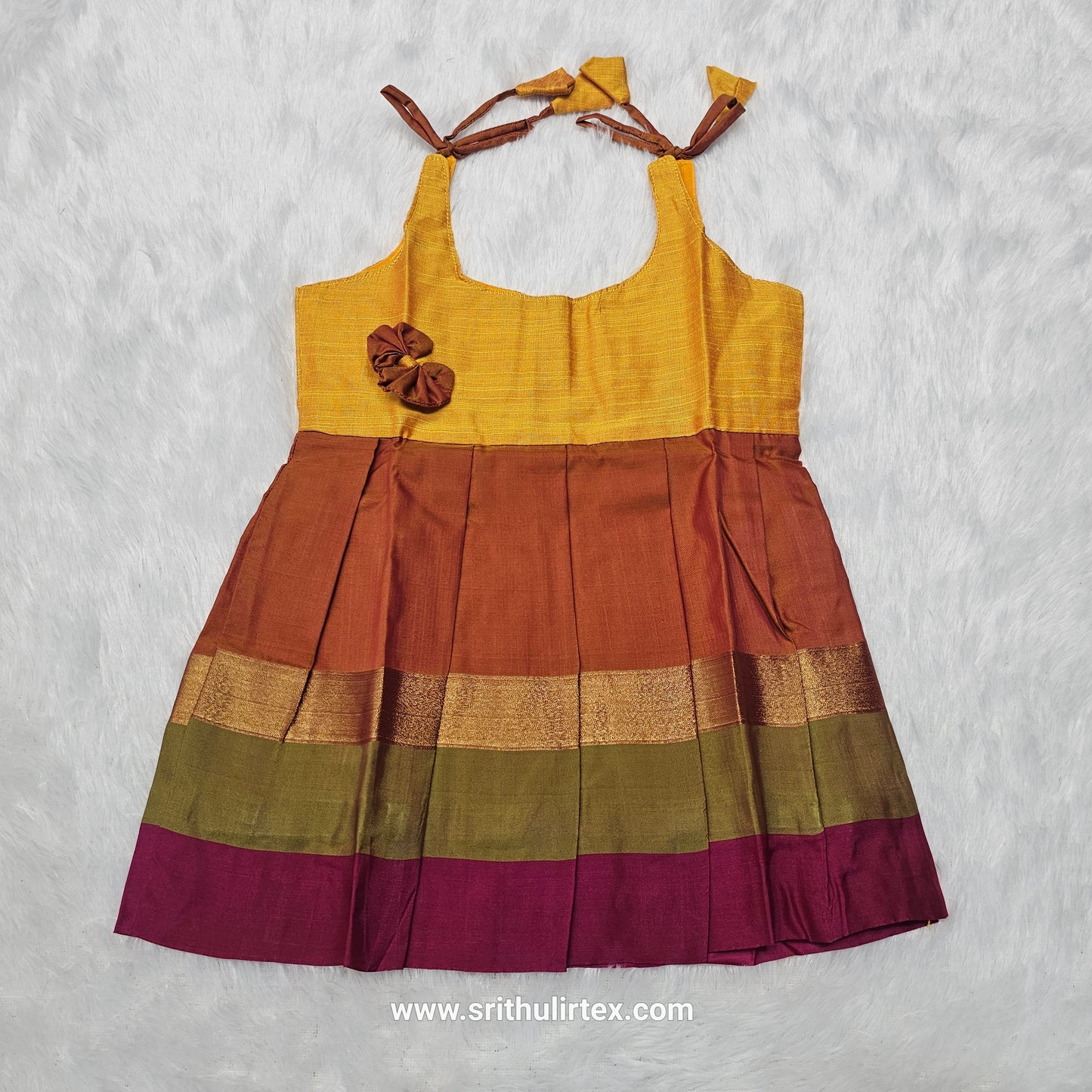 7 Month To 12 Month Baby Silk Frock Multi-Colour Border | Rope Type Design | Sri Thulir Tex (Batch-2)