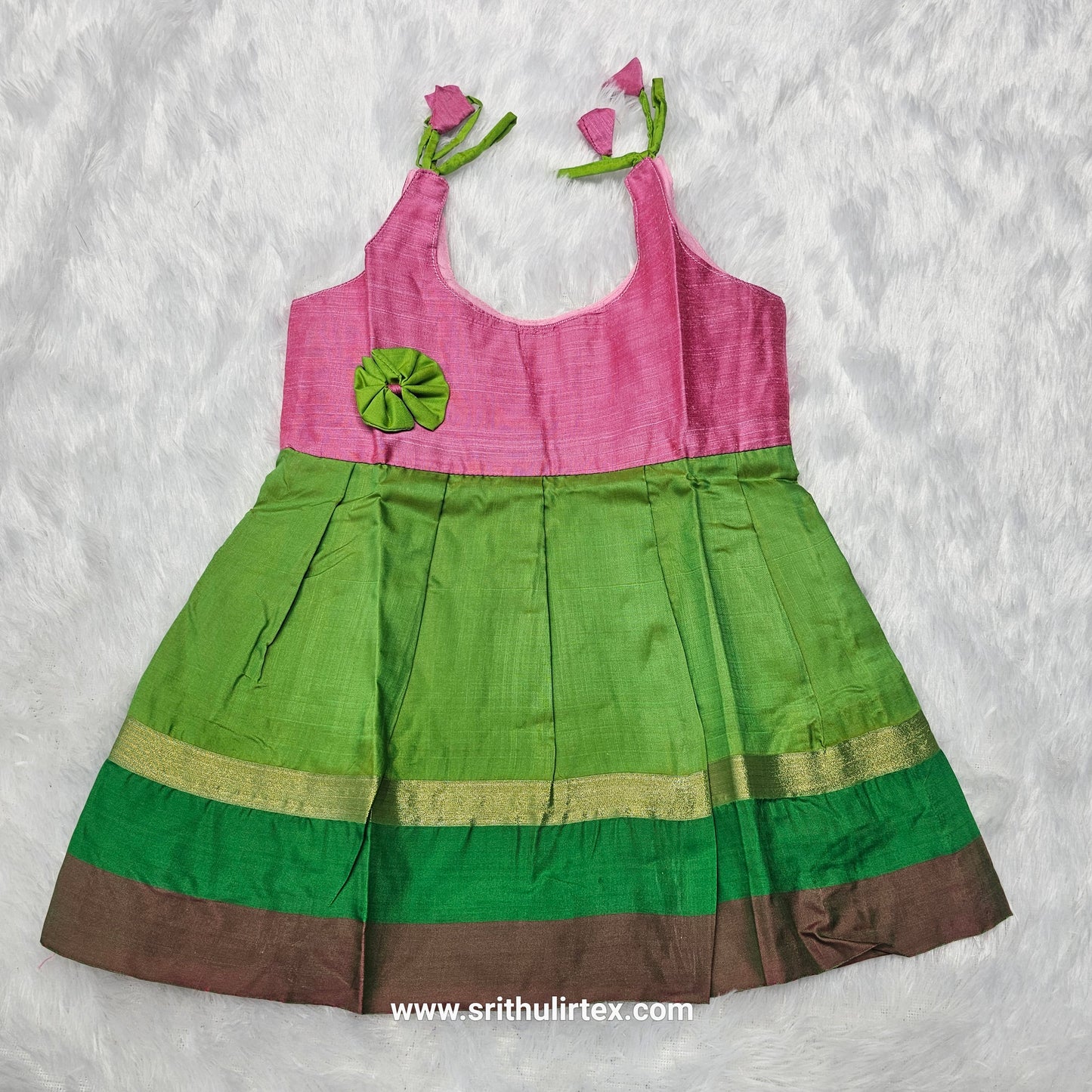 7 Month To 12 Month Baby Silk Frock Multi-Colour Border | Rope Type Design | Sri Thulir Tex (Batch-2)