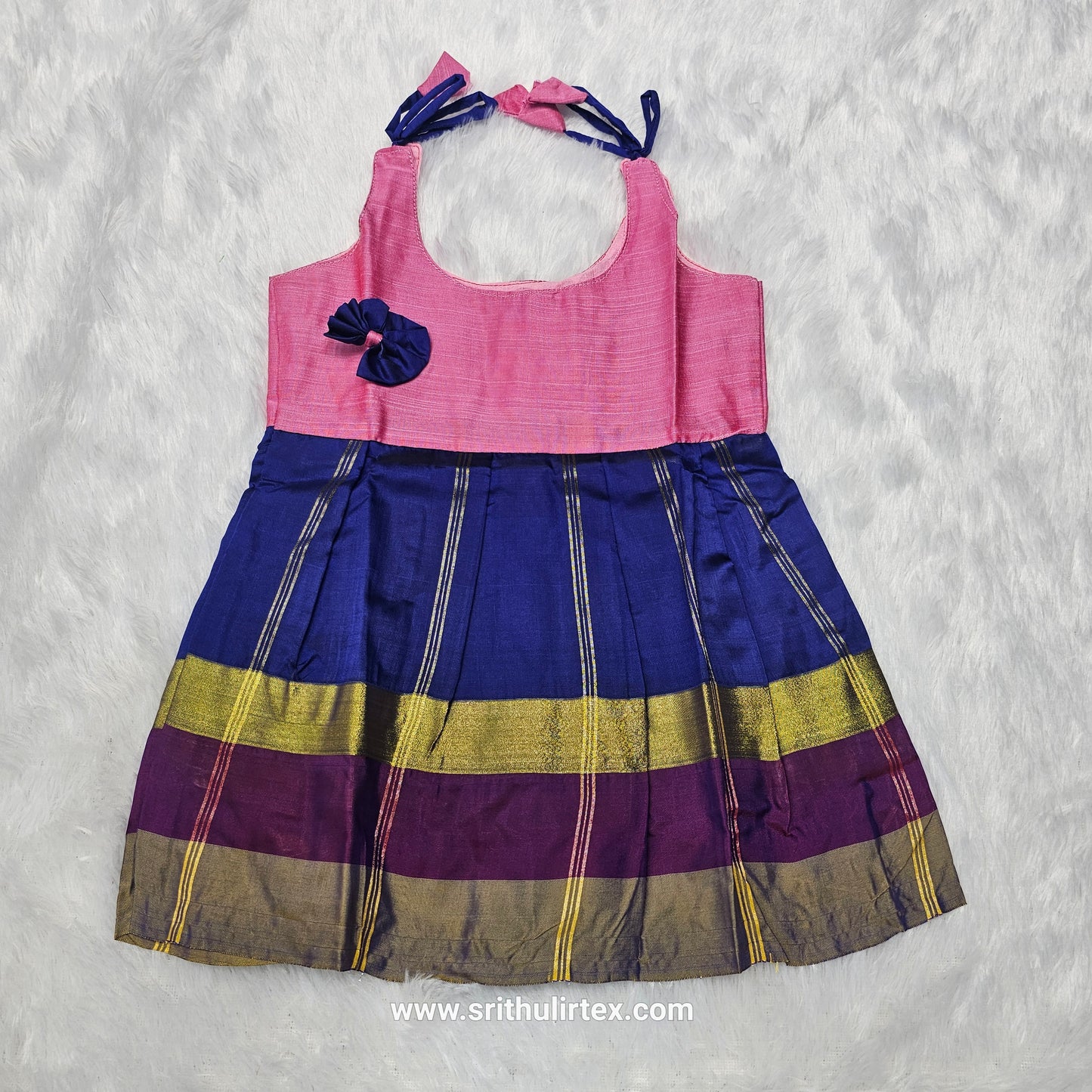 7 Month To 12 Month Baby Silk Frock Multi-Colour Border | Rope Type Design | Sri Thulir Tex (Batch-2)