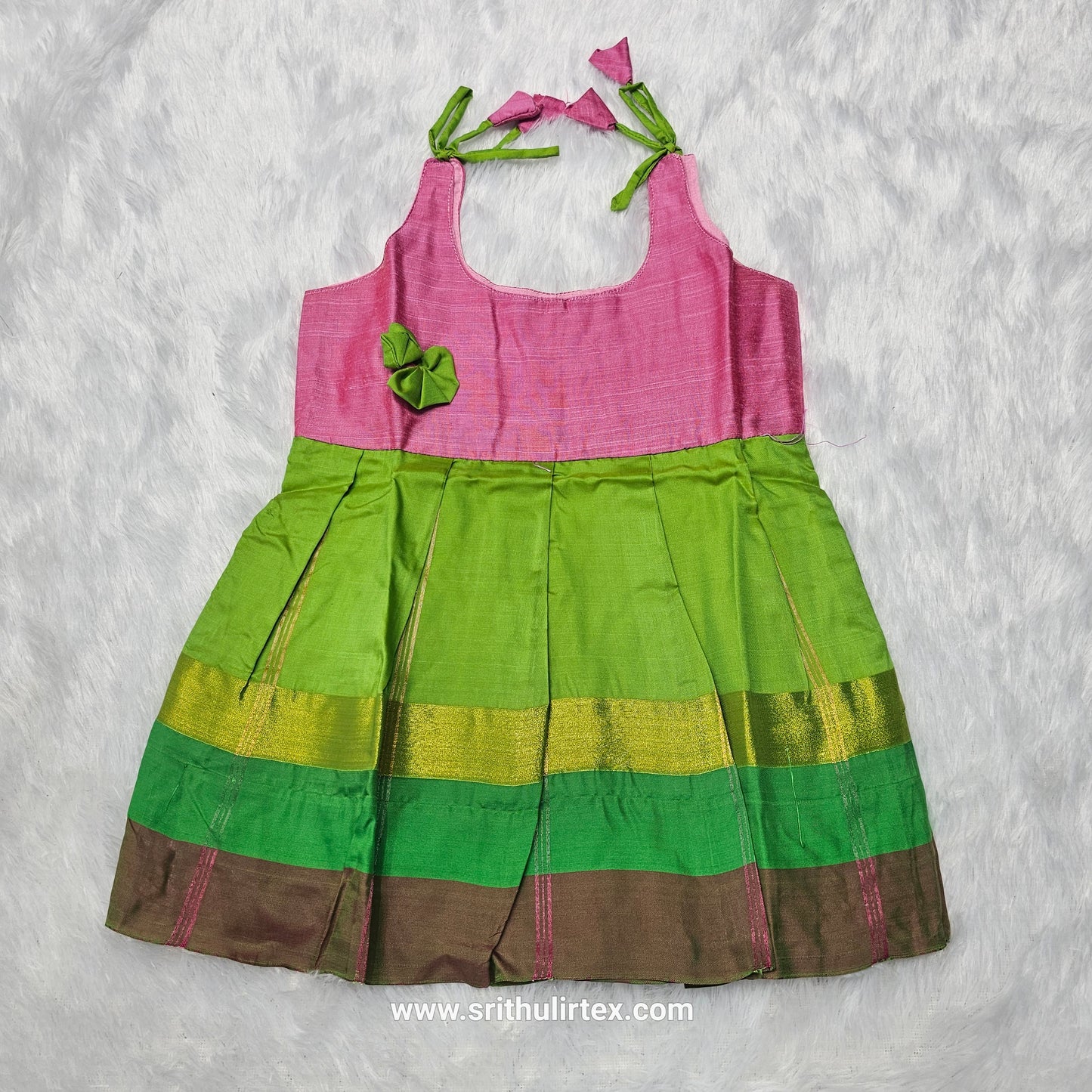 7 Month To 12 Month Baby Silk Frock Multi-Colour Border | Rope Type Design | Sri Thulir Tex (Batch-2)