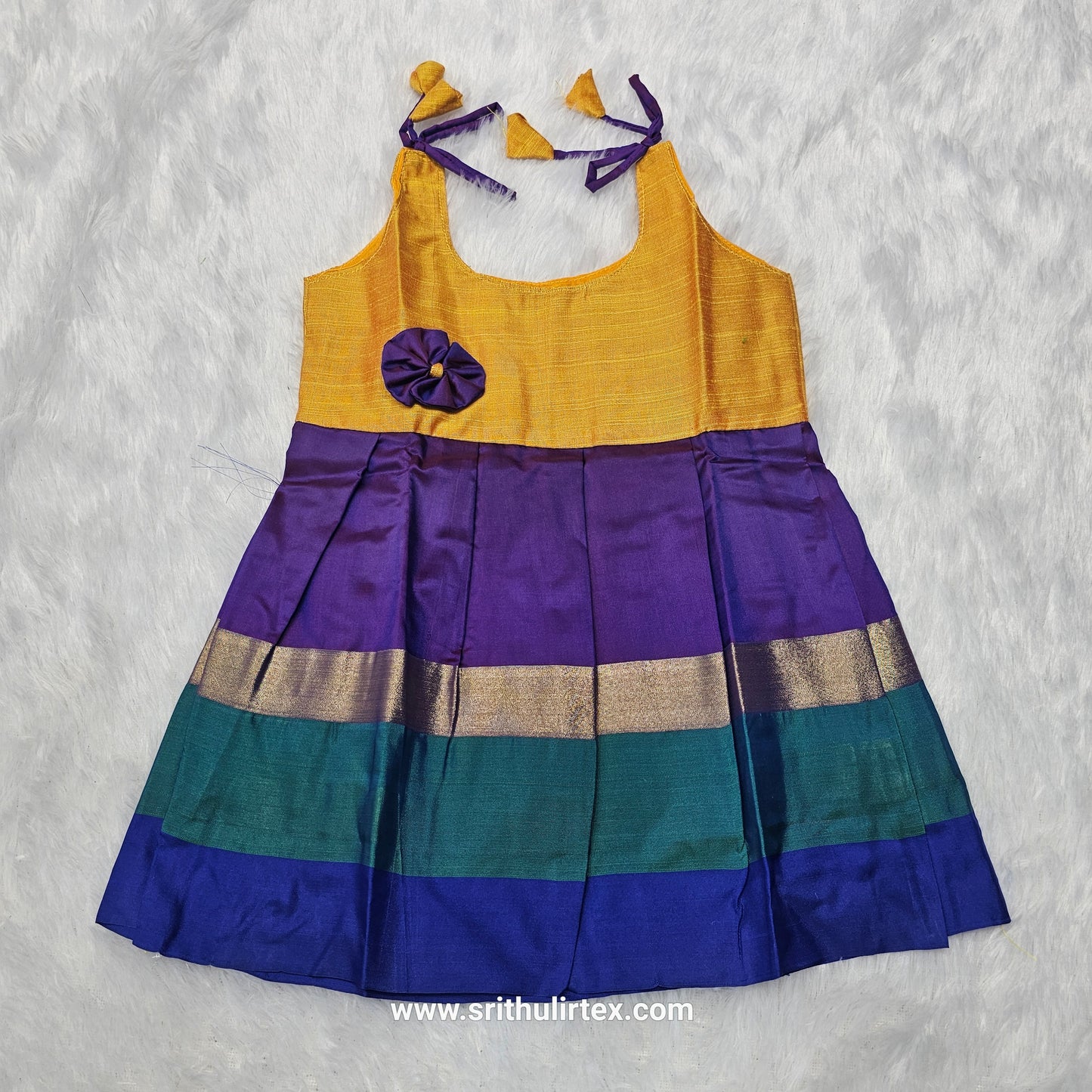 7 Month To 12 Month Baby Silk Frock Multi-Colour Border | Rope Type Design | Sri Thulir Tex (Batch-2)