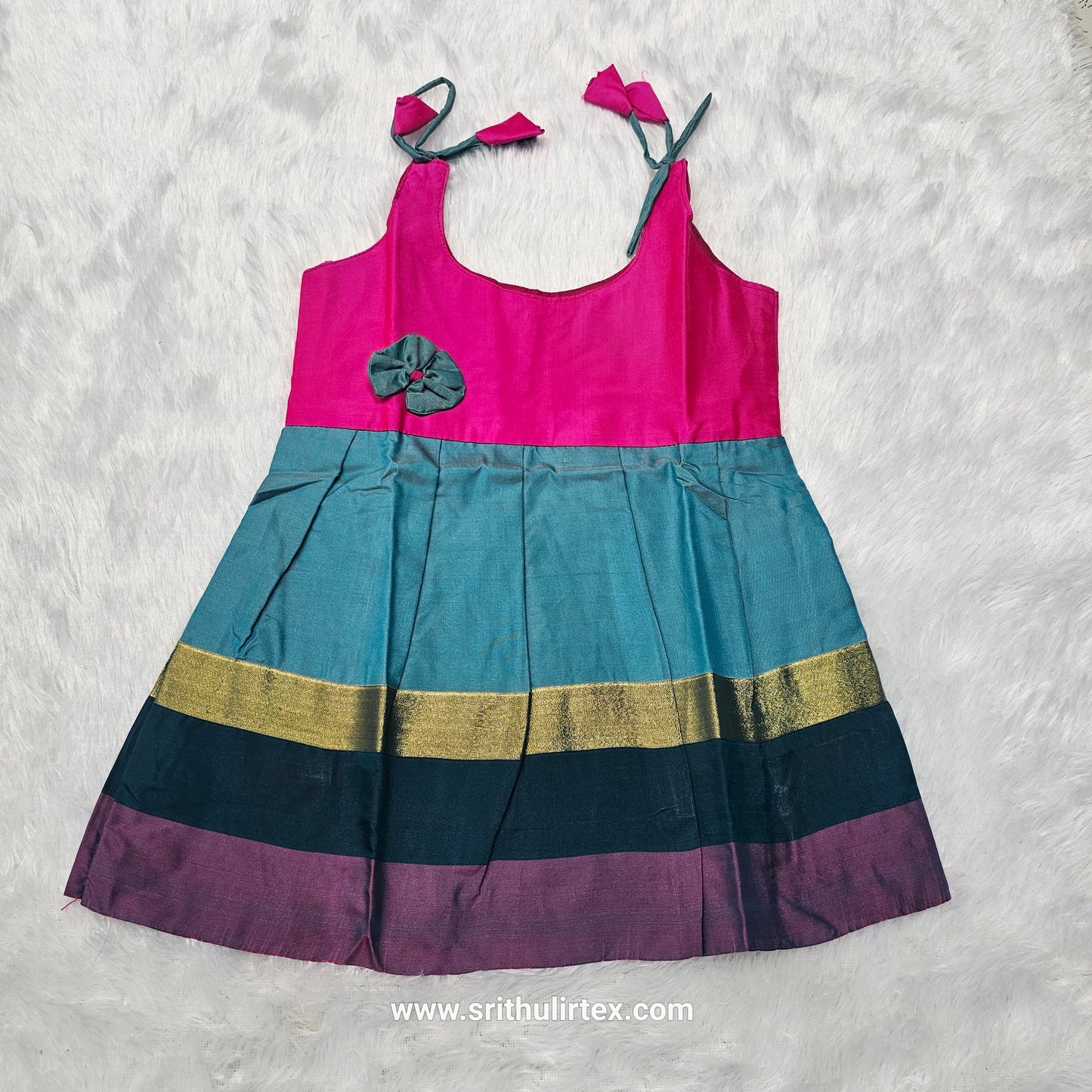 7 Month To 12 Month Baby Silk Frock Multi-Colour Border | Rope Type Design | Sri Thulir Tex (Batch-2)