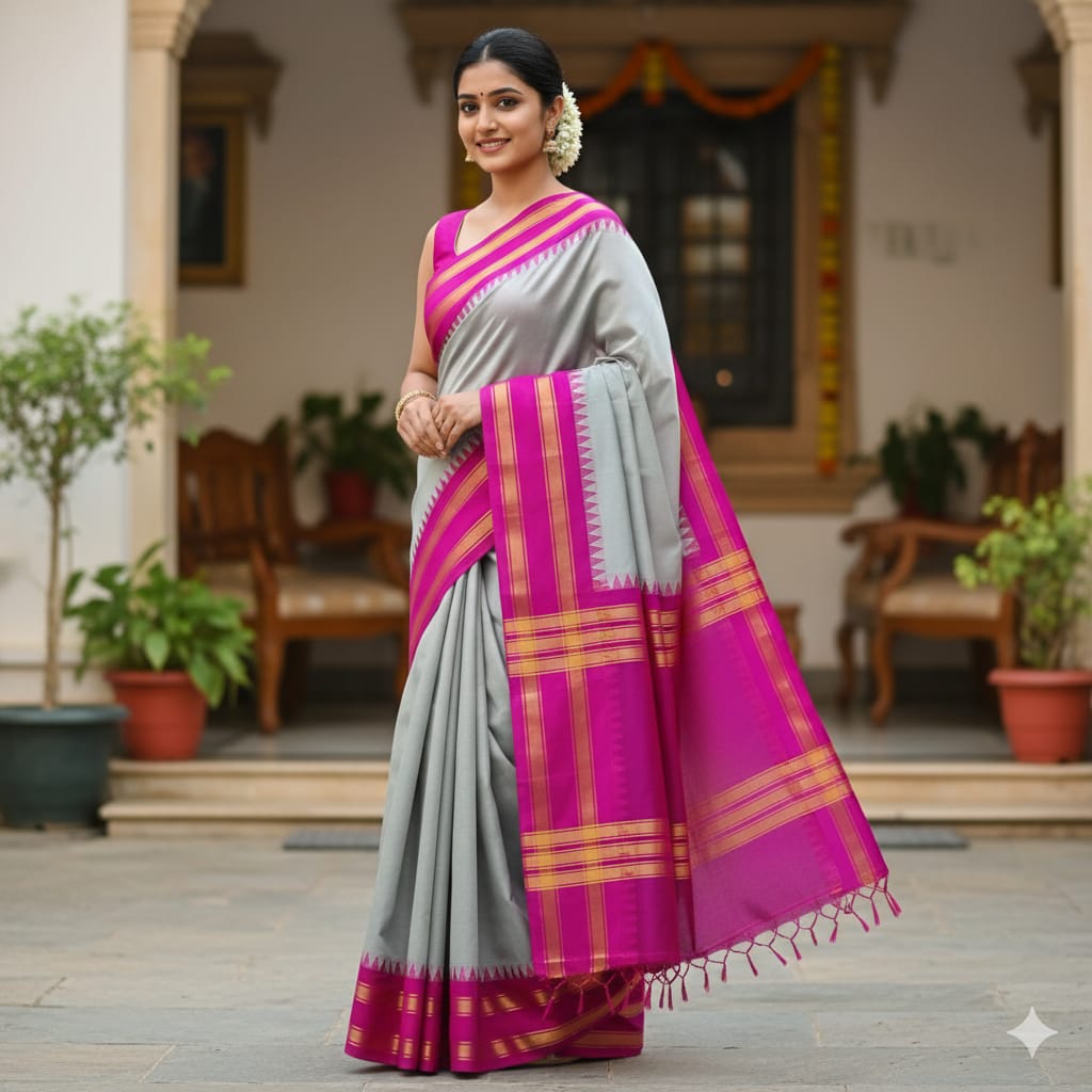 Silk Cotton South Indian Saree – Long Border | Sri Thulir Tex