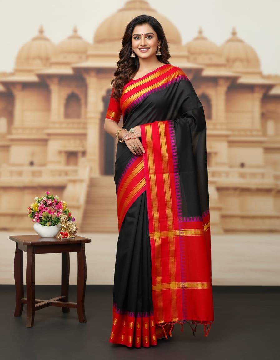 Silk Cotton South Indian Saree – Long Border | Sri Thulir Tex