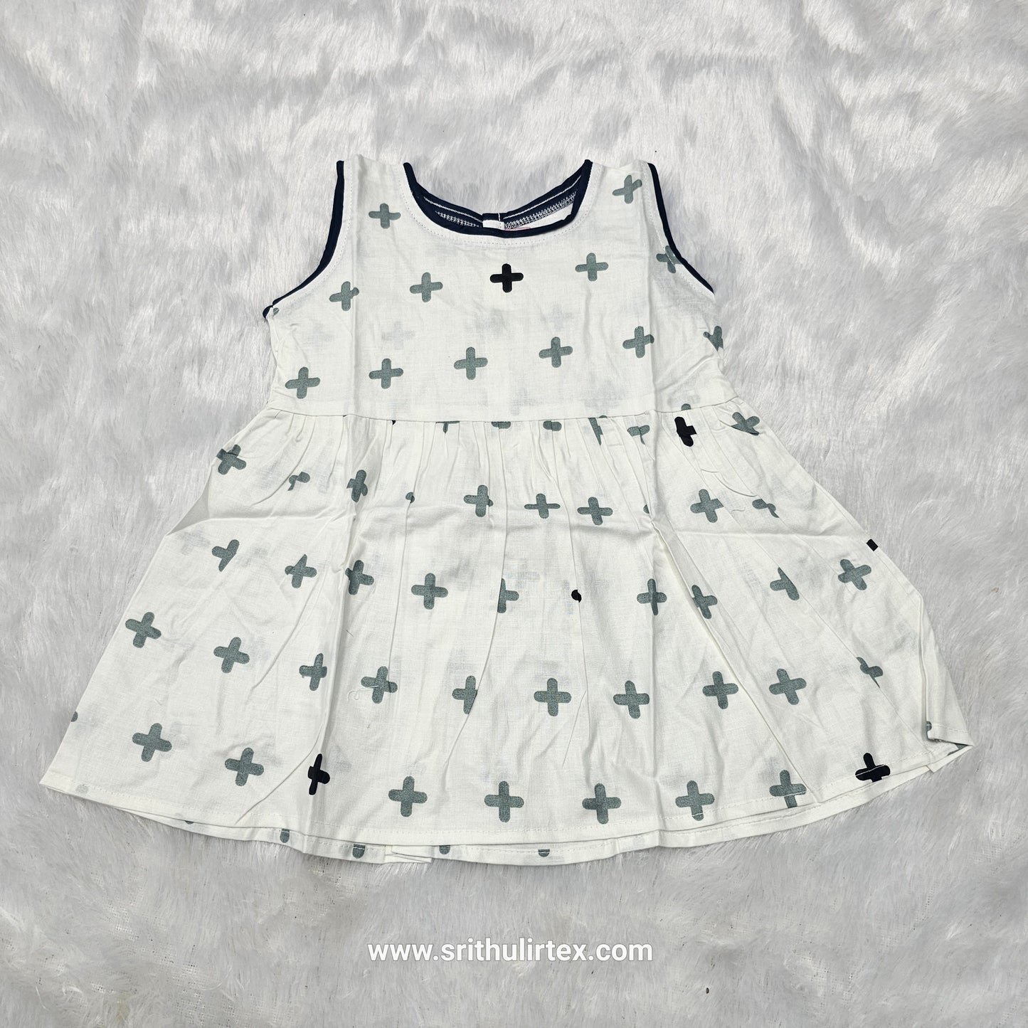 White Cotton Baby Frock – Back Open Button Type | 6 Months to 2 Years | Sri Thulir Tex