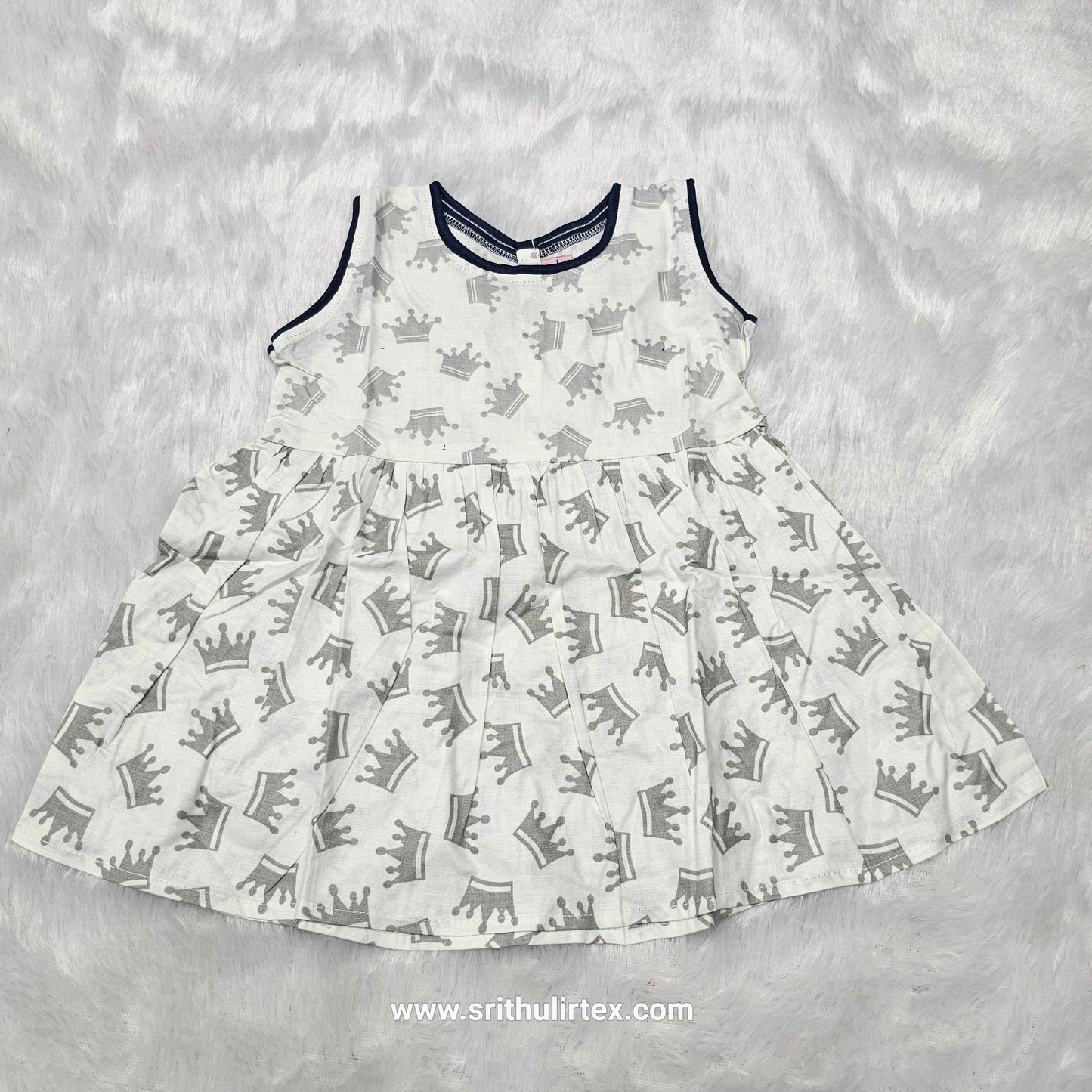 White Cotton Baby Frock – Back Open Button Type | 6 Months to 2 Years | Sri Thulir Tex