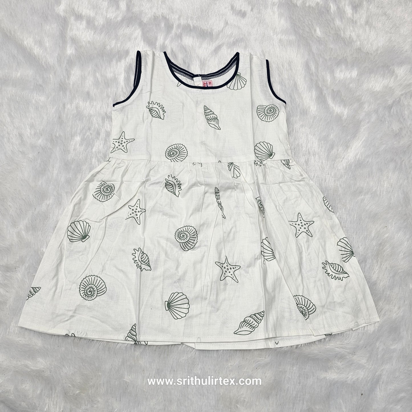 White Cotton Baby Frock – Back Open Button Type | 6 Months to 2 Years | Sri Thulir Tex