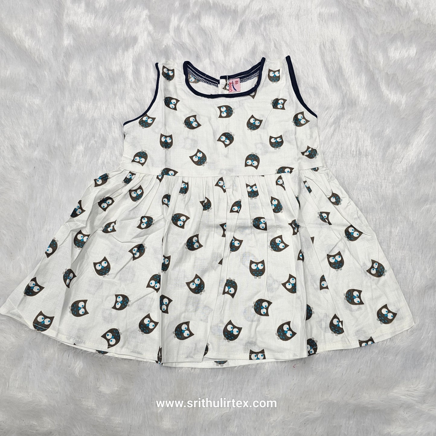 White Cotton Baby Frock – Back Open Button Type | 6 Months to 2 Years | Sri Thulir Tex