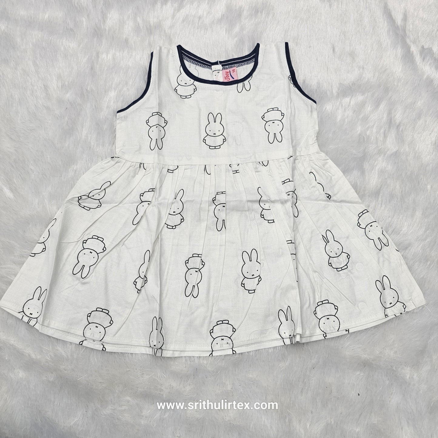 White Cotton Baby Frock – Back Open Button Type | 6 Months to 2 Years | Sri Thulir Tex