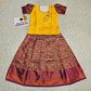 Yellow and maroon bridal silk pattu pavadai for kids with puff sleeves and stone embroidery – Sri Thulir Tex traditional South Indian festive wear