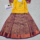 Yellow and purple bridal silk pattu pavadai for kids with puff sleeves and stone embroidery – Sri Thulir Tex traditional South Indian festive wear