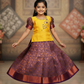 Yellow and purple bridal silk pattu pavadai for kids with puff sleeves and stone embroidery – Sri Thulir Tex traditional South Indian festive wear
