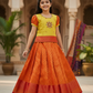 Yellow and red bridal silk pattu pavadai for kids with puff sleeves and stone work embroidery – Sri Thulir Tex South Indian traditional wear
